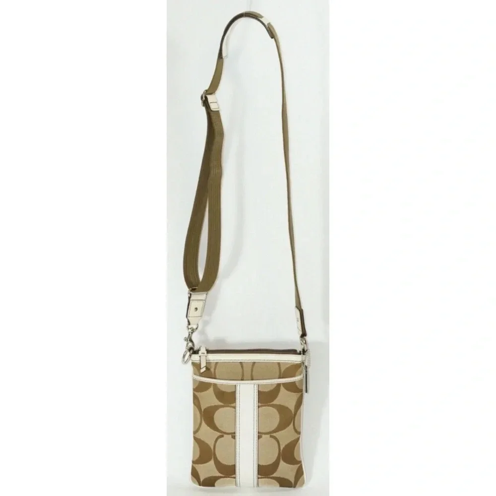 Coach Signature Canvas Crossbody  Zip Top Closure